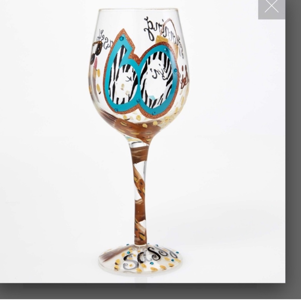 Lolita Hand-Painted Decorative Wine Glass in Turquoise and Gold 60 and Sassy